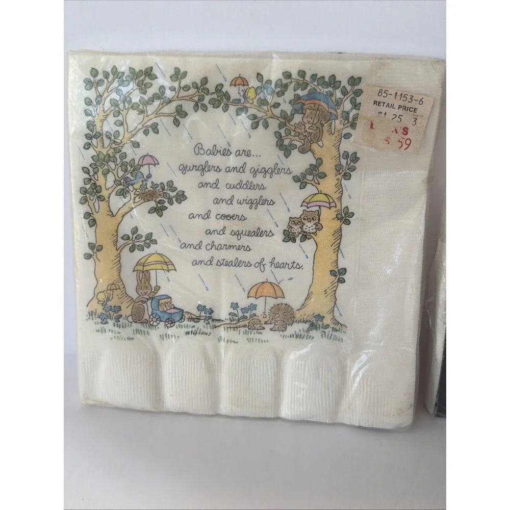 Baby Shower Paper Napkins Girl Birds Flowers Poem Bunny NEW 32 Count Vintage